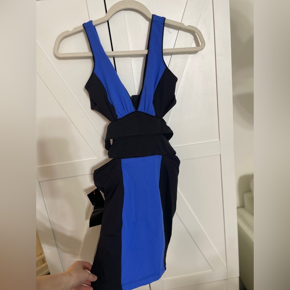Addiction Black and Blue Cut-Out Dress NWT